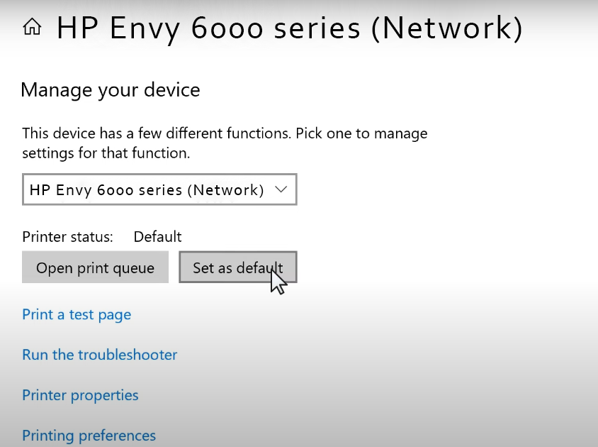 Verifying That the Printer is set as the Default Printer